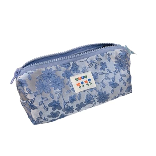 MIEDEON Stiftemappe Klein Frisch Schreibwarentasche Blau Bleistifttasche Süß Stiftetasche Mädchen Schreibtisch-Organisator Segeltuch Stoff (Blau B,7.8X2.7In) von MIEDEON