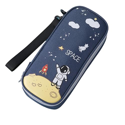 MIEDEON Studenten Jungen Federmäppchen Multifunktion Schreibwarentasche Große Kapazität Stiftetasche Cartoon Astronauten Mäppchen (Blau B,8.6X2.3X3.9In) von MIEDEON