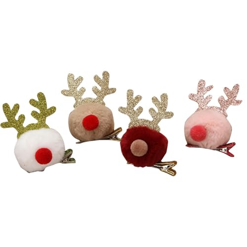 MIEDEON Süß Haarclips Plüsch Haarnadel Weihnachten Haarspangen Kinder Mädchen Haarschmuck Weihnachtsgeweih-Haarspange 4 Stück (Mehrfarbig,2.1X3.1In) von MIEDEON