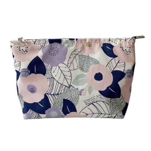 MIEDEON Süß Kosmetiktasche Frauen Damen Schminkbeutel Blumenmotiv Make Up Tasche Elegant Schminktasche Reisen Kosmetiktüte (10.6X7In,Blau) von MIEDEON