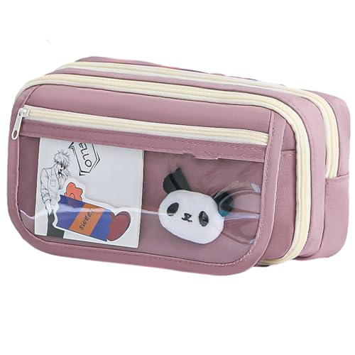 MIEDEON Teenager Federmäppchen Mädchen Niedlich Bleistifttasche mit Transparentes Fenster Federtasche Kreative Cartoon Panda Stiftetasche (Rosa,8.2X5.1In) von MIEDEON