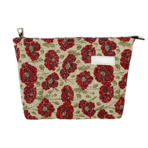 MIEDEON Tragtasche Blumenmotiv Schminktasche Kosmetikbeutel Damen Mädchen Kosmetiktasche Schmink Aufbewahrungstasche Outdoor (Rot,10.6X7In) von MIEDEON