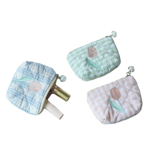 MIEDEON Tulip Blumen Kleingeldbörse Mädchen Damen Klein Frisch Tasche 2 Pcs Elegant Tampontasche Süß Aufbewahrungstasche Buskarten (Blau+Rosa,5.1X3.3In) von MIEDEON