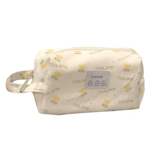 MIEDEON Tulip Blumen Make Up Tasche Süß Kosmetiktasche Kosmetikbeutel Unterweg Reisen Schminkbeutel Mäppchen Praktisch Geschenk (Gelb,2.7X7X3.5In) von MIEDEON