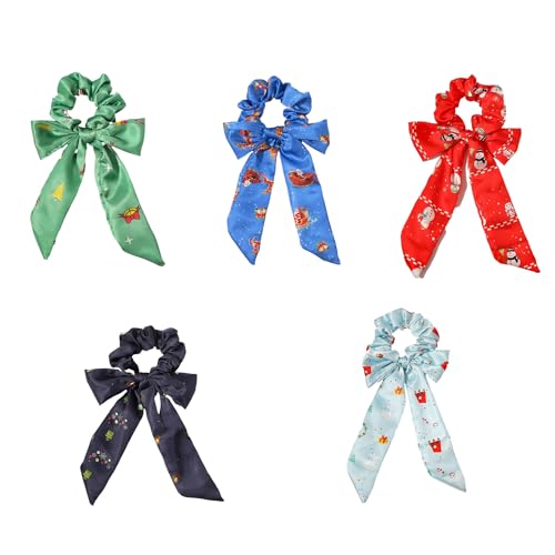 MIEDEON Weihnachten Haarschmuck Weihnachten Haarseil 4 Pack Elastisch Haarringe mit Bowknot Haarseil Frauen Süß Haarband (9.9X5.6In,Zufaellig Farbe) von MIEDEON