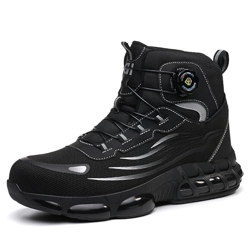 MIEHUIAI Arbeitsschuhe Herren Damen Sicherheitsschuhe Leicht Sportlich Stahlkappenschuhe rutschfest Luftkissen Atmungsaktiv Schutzschuhe Industrie Schuhe(265 Schwarz,39EU) von MIEHUIAI