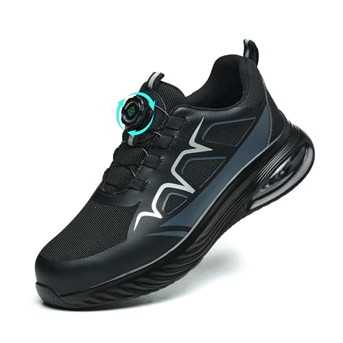 MIEHUIAI Arbeitsschuhe Herren Damen Sicherheitsschuhe Leicht Stahlkappenschuhe rutschfest Atmungsaktiv Sportlich Stahlkappen Sneaker(Schwarz,41EU) von MIEHUIAI
