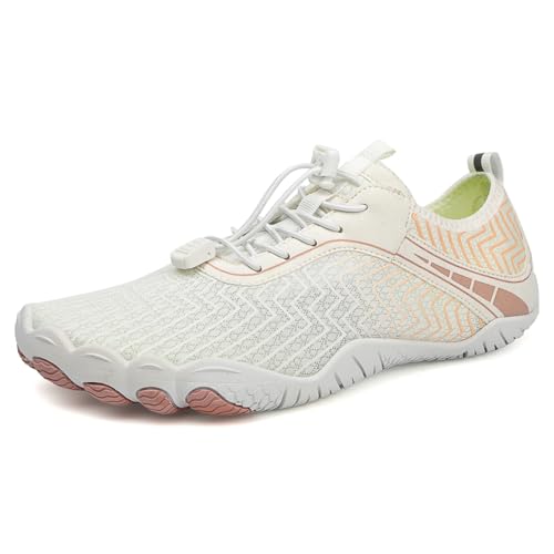MIEHUIAI Barfußschuhe Damen Herren Badeschuhe Wasserschuhe Sommer Strandschuhe Aquaschuhe Surfschuhe Schwimmschuhe rutschfest Fitnessschuhe Zehenschuhe Schnell Trocknend(Weiß,Größe 36) von MIEHUIAI