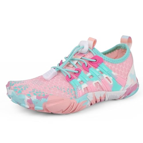 MIEHUIAI Barfußschuhe Kinder Barfussschuhe Junge Mädchen Wasserschuhe Badeschuhe Schnell Trocknend Schwimmschuhe Atmungsaktiv Strandschuhe rutschfest Aquaschuhe(Rosa,30 EU) von MIEHUIAI
