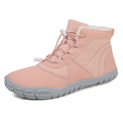 MIEHUIAI Barfußschuhe Winter Herren Damen Winterstiefel Wasserdicht Winterschuhe Rutschfeste Barfuss Schuhe Warm Gefüttert Schneestiefel(815 Rosa,38EU) von MIEHUIAI