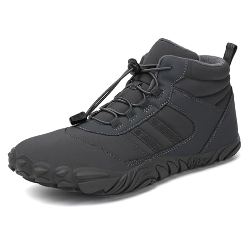 MIEHUIAI Barfußschuhe Winter Herren Damen Winterstiefel Wasserdicht Winterschuhe Rutschfeste Barfuss Schuhe Warm Gefüttert Schneestiefel(A108 Grau,43EU) von MIEHUIAI