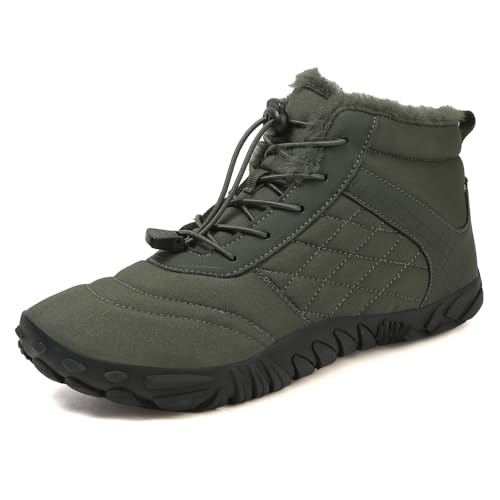 MIEHUIAI Barfußschuhe Winter Herren Damen Winterstiefel Wasserdicht Winterschuhe Rutschfeste Barfuss Schuhe Warm Gefüttert Schneestiefel(A109 Grün,38EU) von MIEHUIAI