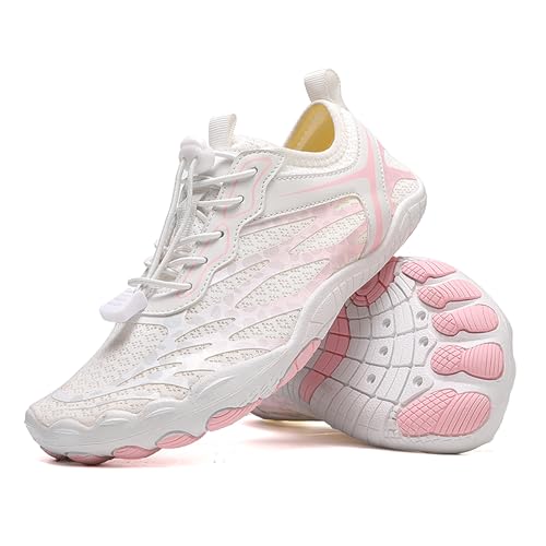 MIEHUIAI Breite Barfußschuhe Herren Damen Traillaufschuhe Schnell Trocknend Sommer Badeschuhe Leicht rutschfeste Wasserschuhe Aquaschuhe Fitnessschuhe(A011 Weiß 38EU) von MIEHUIAI