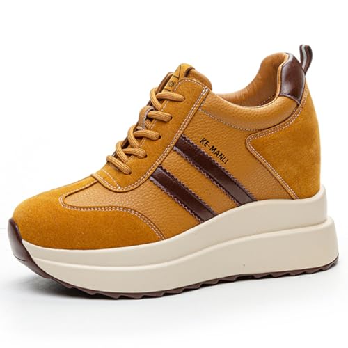 MIEHUIAI Damen Sneaker mit Keilabsatz 10 cm Plateau Freizeitschuhe Mode Wedges Sneakers Bequeme rutschfest Turnschuhe(Gelb,Größe 38) von MIEHUIAI