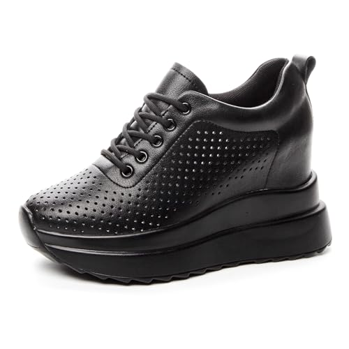 MIEHUIAI Damen Sneaker mit Keilabsatz 10 cm Plateau Freizeitschuhe Mode Wedges Sneakers Bequeme rutschfest Turnschuhe(Schwarz,Größe 34) von MIEHUIAI