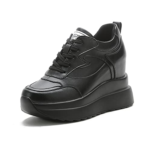 MIEHUIAI Damen Sneaker mit Keilabsatz 10 cm Plateau Freizeitschuhe Mode Wedges Sneakers Bequeme rutschfest Turnschuhe(Schwarz,Größe 40) von MIEHUIAI