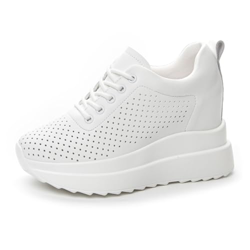 MIEHUIAI Damen Sneaker mit Keilabsatz 10 cm Plateau Freizeitschuhe Mode Wedges Sneakers Bequeme rutschfest Turnschuhe(Weiß,Größe 34) von MIEHUIAI