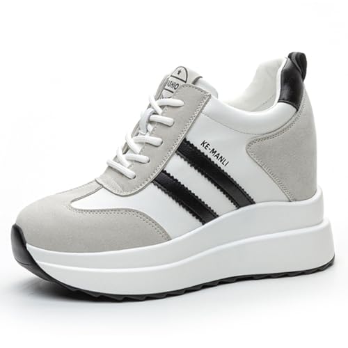 MIEHUIAI Damen Sneaker mit Keilabsatz 10 cm Plateau Freizeitschuhe Mode Wedges Sneakers Bequeme rutschfest Turnschuhe(Weiß,Größe 34) von MIEHUIAI