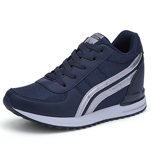 MIEHUIAI Damen Sneakers Mit Keilabsatz 7cm Wedges Sportschuhe Atmungsaktive Mesh Laufschuhe Outdoor Plateau Freizeitschuhe Turnschuhe Walkingschuhe(Blau,36 EU) von MIEHUIAI