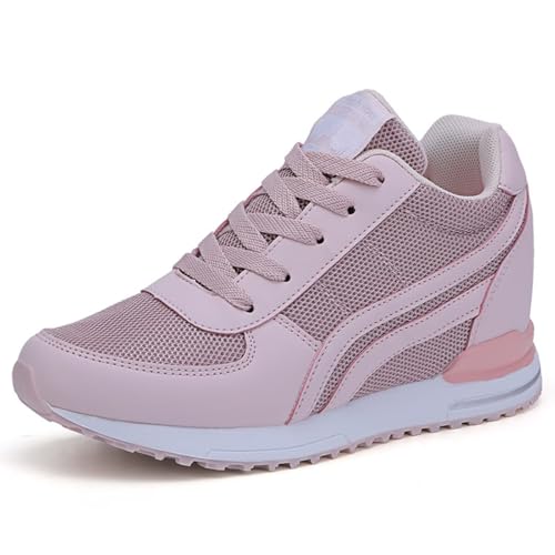 MIEHUIAI Damen Sneakers Mit Keilabsatz 7cm Wedges Sportschuhe Atmungsaktive Mesh Laufschuhe Outdoor Plateau Freizeitschuhe Turnschuhe Walkingschuhe(Rosa,38 EU) von MIEHUIAI