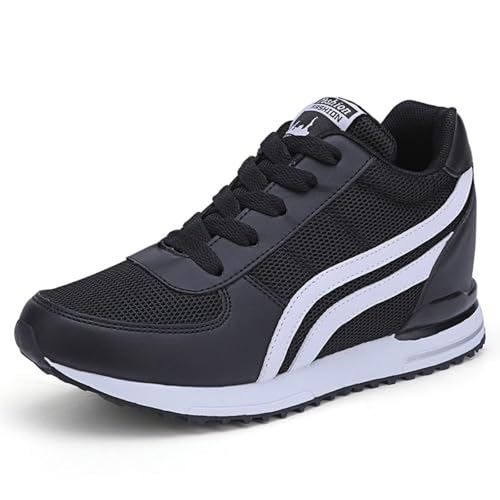 MIEHUIAI Damen Sneakers Mit Keilabsatz 7cm Wedges Sportschuhe Atmungsaktive Mesh Laufschuhe Outdoor Plateau Freizeitschuhe Turnschuhe Walkingschuhe(Schwarz,37 EU) von MIEHUIAI