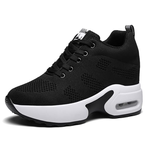 MIEHUIAI Damen Wedges Sneakers Mit Keilabsatz Sportschuhe Leicht Laufschuhe Atmungsaktiv Bequeme rutschfest Turnschuhe Fitness Gym Mode Walking Freizeitschuhe 8.5CM(Schwarz 1912,41 EU) von MIEHUIAI