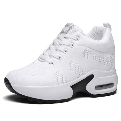 MIEHUIAI Damen Wedges Sneakers Mit Keilabsatz Sportschuhe Leicht Laufschuhe Atmungsaktiv Bequeme rutschfest Turnschuhe Fitness Gym Mode Walking Freizeitschuhe 8.5CM(Weiß 1912,38 EU) von MIEHUIAI