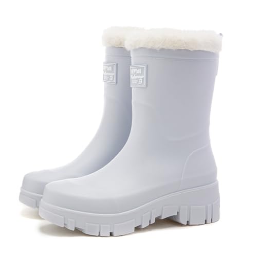 MIEHUIAI Gummistiefel Damen Gefüttert Halbhohe Wasserdicht Regenstiefel Wintere Rain Boots Chelsea Boots Rutschfest Gartenschuhe Stiefeletten Gummistiefeletten(Hellblau,36 EU) von MIEHUIAI