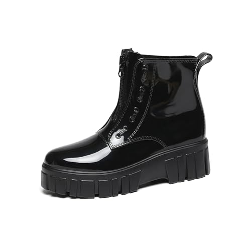 MIEHUIAI Gummistiefel Damen Halbhoch Wasserdicht Regenstiefel Ankle Chelsea Stiefeletten Outdoor Casual Gummistiefeletten Rutschfest Gartenschuhe Stiefel(22055 Schwarz,40EU) von MIEHUIAI