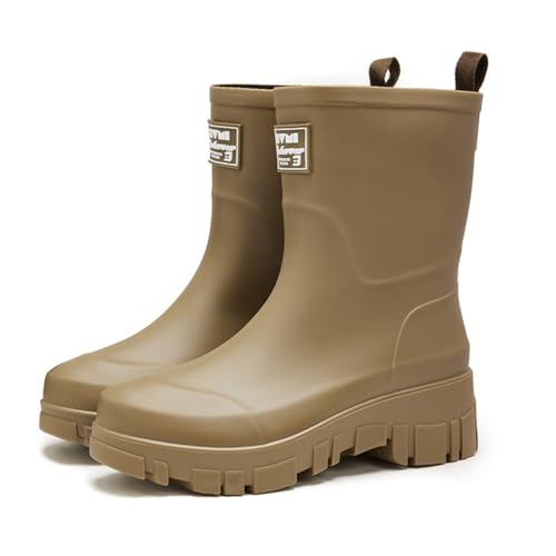 MIEHUIAI Gummistiefel Damen Halbhoch Wasserdicht Regenstiefel Gartenschuhe Regenschuhe Rutschfest Rain Boots(Khaki,41 EU) von MIEHUIAI
