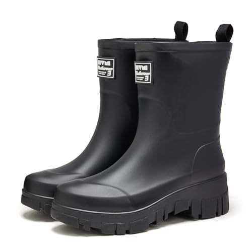 MIEHUIAI Gummistiefel Damen Halbhoch Wasserdicht Regenstiefel Gartenschuhe Regenschuhe Rutschfest Rain Boots(Schwarz,39 EU) von MIEHUIAI