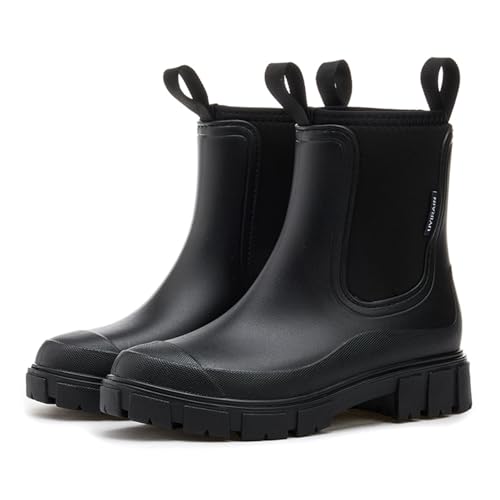 MIEHUIAI Gummistiefel Damen Halbhohe Wasserdicht Regenstiefel Chelsea Rain Boots Ankle rutschfeste Gartenschuhe Regenschuhe Stiefeletten(Schwarz,38 EU) von MIEHUIAI