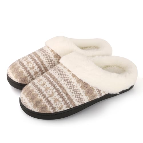 MIEHUIAI Hausschuhe Damen Winter Warm Gefüttert Memory Foam Pantoffeln Plüsch Flauschige Weiche Hausschuhe Rutschfeste Slippers(40/41 EU,Braun) von MIEHUIAI