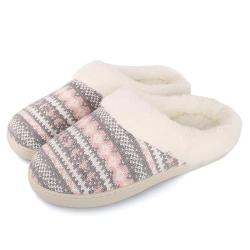 MIEHUIAI Hausschuhe Damen Winter Warm Gefüttert Memory Foam Pantoffeln Plüsch Flauschige Weiche Hausschuhe Rutschfeste Slippers(40/41 EU,Rosa) von MIEHUIAI