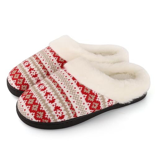 MIEHUIAI Hausschuhe Damen Winter Warm Gefüttert Memory Foam Pantoffeln Plüsch Flauschige Weiche Hausschuhe Rutschfeste Slippers(40/41 EU,Rot) von MIEHUIAI