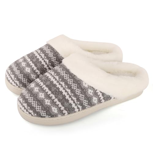 MIEHUIAI Hausschuhe Damen Winter Warm Gefüttert Memory Foam Pantoffeln Plüsch Flauschige Weiche Hausschuhe Rutschfeste Slippers(42/43 EU,Grau) von MIEHUIAI