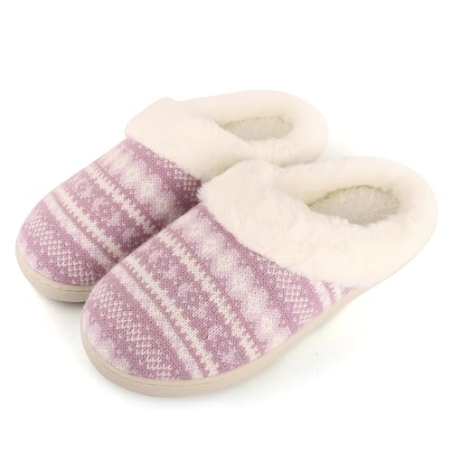 MIEHUIAI Hausschuhe Damen Winter Warm Gefüttert Memory Foam Pantoffeln Plüsch Flauschige Weiche Hausschuhe Rutschfeste Slippers(42/43 EU,Lila) von MIEHUIAI