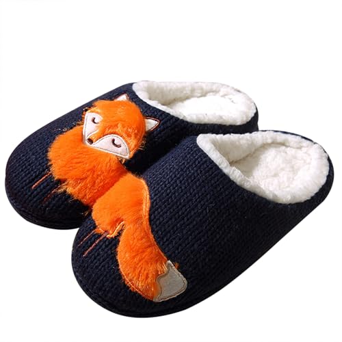MIEHUIAI Hausschuhe Damen Winter Warme Gefüttert Flauschige Hausschuhe Herren Pantoffeln Plüsch Bequeme Kunstpelz Rutschfeste Slippers(39/40EU,Orangefarbener Fuchs) von MIEHUIAI