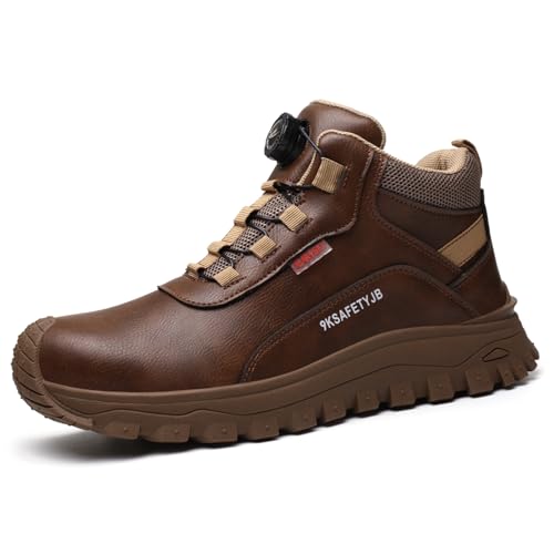 MIEHUIAI Sicherheitsschuhe Herren S3 Leicht ESD Wasserdicht Arbeitsschuhe Sicherheitsstiefel mit kunststoffkappe rutschfest Arbeitsstiefel Unisex(267 Braun,39EU) von MIEHUIAI