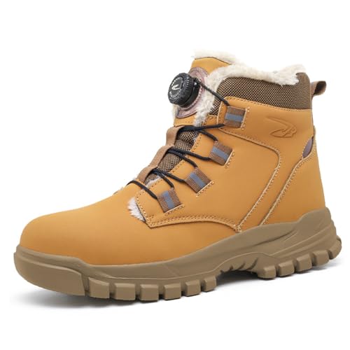 MIEHUIAI Sicherheitsschuhe Herren Winter Sicherheitsstiefel Leicht Wasserdicht Arbeitsschuhe mit Stahlkappe rutschfest Anti-Smash Arbeitsstiefel Unisex(B682 Gelb,42EU) von MIEHUIAI