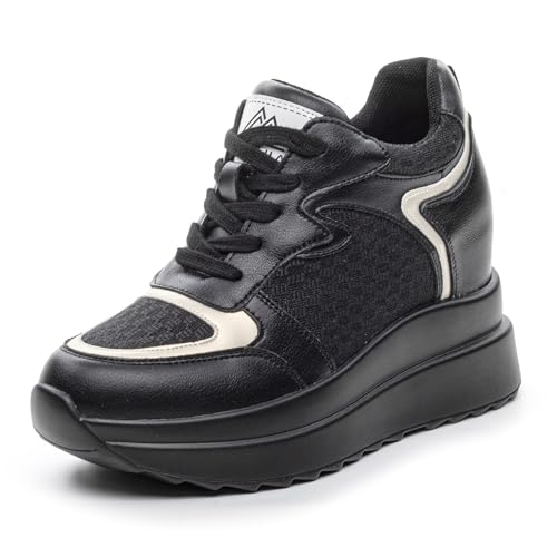 MIEHUIAI Sneaker mit Keilabsatz Damen Wedges Plateau keilsneakers Mode Freizeitschuhe Casual Turnschuhe mit Absatz 10 cm(Schwarz 288,Größe 38) von MIEHUIAI