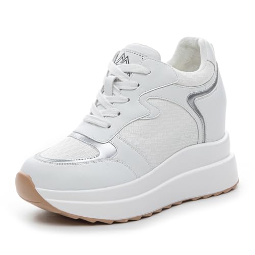 MIEHUIAI Sneaker mit Keilabsatz Damen Wedges Plateau keilsneakers Mode Freizeitschuhe Casual Turnschuhe mit Absatz 10 cm(Weiß 288,Größe 35) von MIEHUIAI