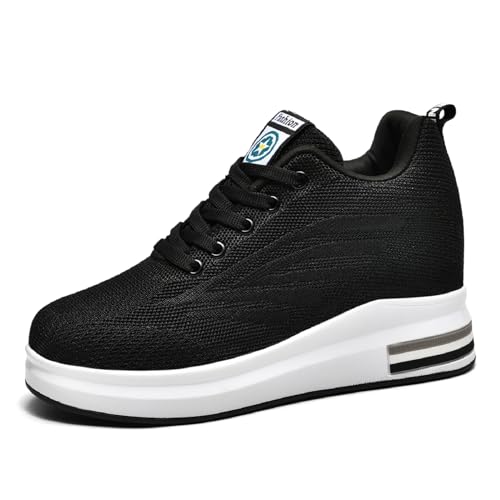 MIEHUIAI Sneakers Mit Keilabsatz Damen Wedges Sportschuhe Plateau Mode Freizeitschuhe Walking Leicht Atmungsaktiv Laufschuhe rutschfest Turnschuhe 8.5CM (Schwarz,37 EU) von MIEHUIAI