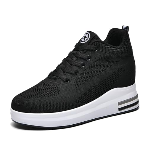 MIEHUIAI Sneakers Mit Keilabsatz Damen Wedges Sportschuhe Plateau Mode Freizeitschuhe Walking Leicht Atmungsaktiv Laufschuhe rutschfest Turnschuhe 8.5CM (Schwarz,39 EU) von MIEHUIAI