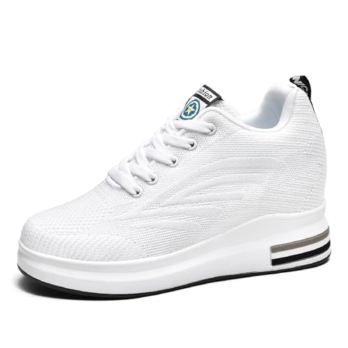 MIEHUIAI Sneakers Mit Keilabsatz Damen Wedges Sportschuhe Plateau Mode Freizeitschuhe Walking Leicht Atmungsaktiv Laufschuhe rutschfest Turnschuhe 8.5CM (Weiß 2301,36 EU) von MIEHUIAI
