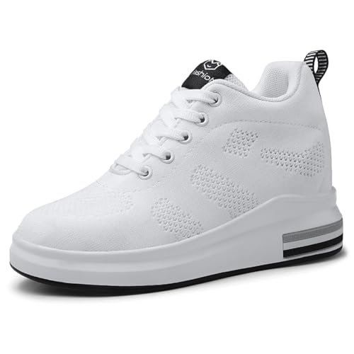 MIEHUIAI Sneakers Mit Keilabsatz Damen Wedges Sportschuhe Plateau Mode Freizeitschuhe Walking Leicht Atmungsaktiv Laufschuhe rutschfest Turnschuhe 8.5CM (Weiß 6688,37 EU) von MIEHUIAI