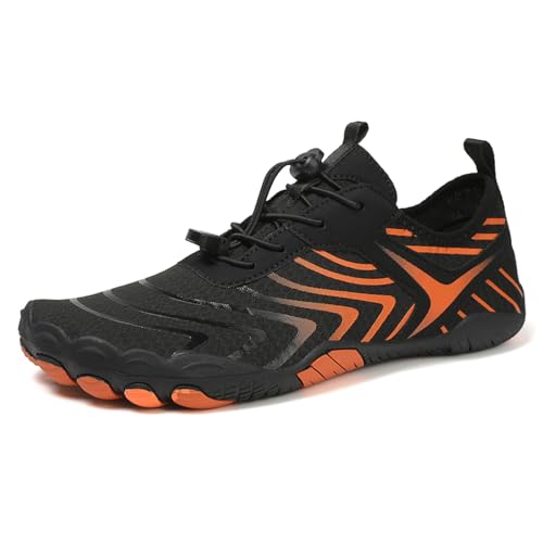 MIEHUIAI Unisex Barfußschuhe Damen Badeschuhe Herren Wasserschuhe Barfussschuhe Sommer Rutschfeste Aquaschuhe Atmungsaktiv Schwimmschuhe Leicht Schnell Trocknend Fitnessschuhe(819 Schwarz Orange,46EU) von MIEHUIAI