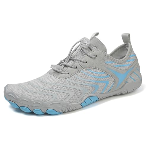 MIEHUIAI Unisex Barfußschuhe Damen Badeschuhe Herren Wasserschuhe Barfussschuhe Sommer rutschfeste Aquaschuhe Atmungsaktiv Schwimmschuhe Leicht Schnell Trocknend Fitnessschuhe(819 Grau,40EU) von MIEHUIAI