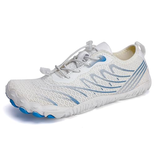 MIEHUIAI Unisex Barfußschuhe Damen Badeschuhe Herren Wasserschuhe Barfussschuhe Sommer rutschfeste Aquaschuhe Atmungsaktiv Schwimmschuhe Leicht Schnell Trocknend Fitnessschuhe(906 BLWeiß,35EU) von MIEHUIAI