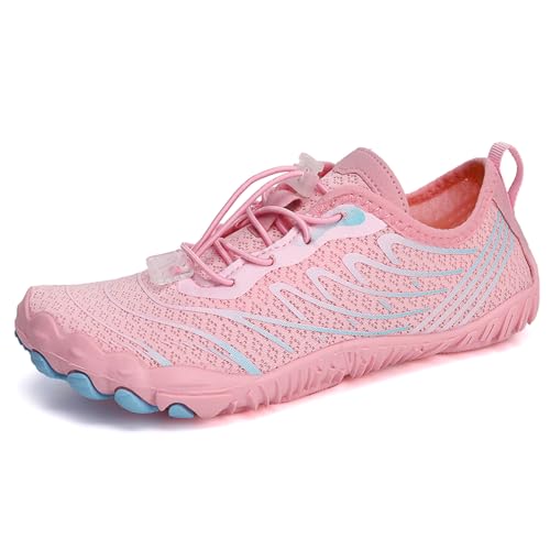 MIEHUIAI Unisex Barfußschuhe Damen Badeschuhe Herren Wasserschuhe Barfussschuhe Sommer rutschfeste Aquaschuhe Atmungsaktiv Schwimmschuhe Leicht Schnell Trocknend Fitnessschuhe(906 Rosa,35EU) von MIEHUIAI